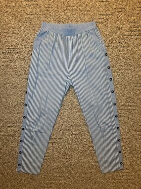 Blue and White Striped Cotton Pants